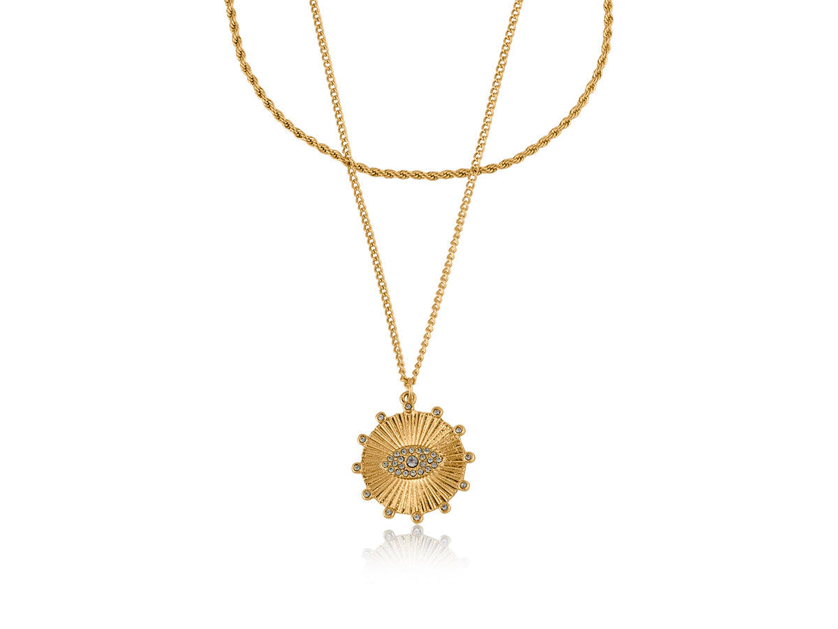 Big Metal London Evil Eye Charm Layered Necklace