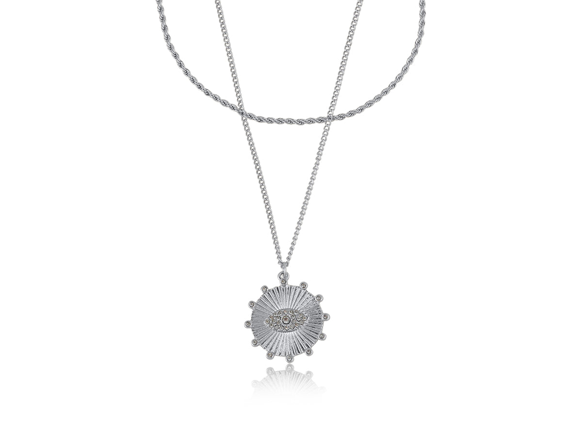 Big Metal London Evil Eye Charm Layered Necklace