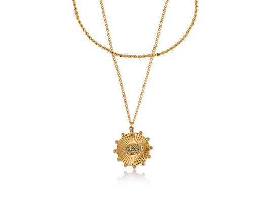 Big Metal London Evil Eye Charm Layered Necklace